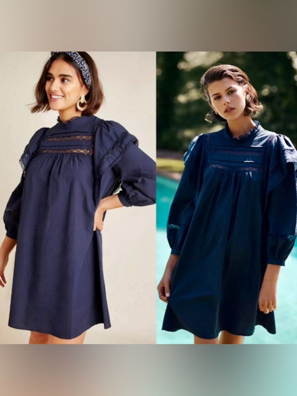 Anthropologie Maeve Navy Blue Fleetwood Tunic Dress Sz 0 Ruffle Long Sleeve AA20